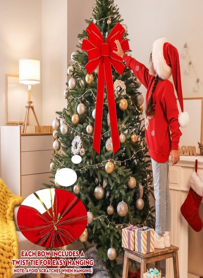 Fovths 2 Pieces Red Christmas Bows 36 x 18 Inches Large Velvet Christmas Wreath Bow with Glitter Gold Edge Christmas Tree Topper Ornament Bow for Christmas Home Indoor Outdoor Door Decor - Image 5